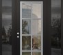 Modern Steel Front Door Diamond C16 64" x 96" black/black clear Glass Panel stainless steel RHI with 2 Sidelites and Transom mirrored Glass