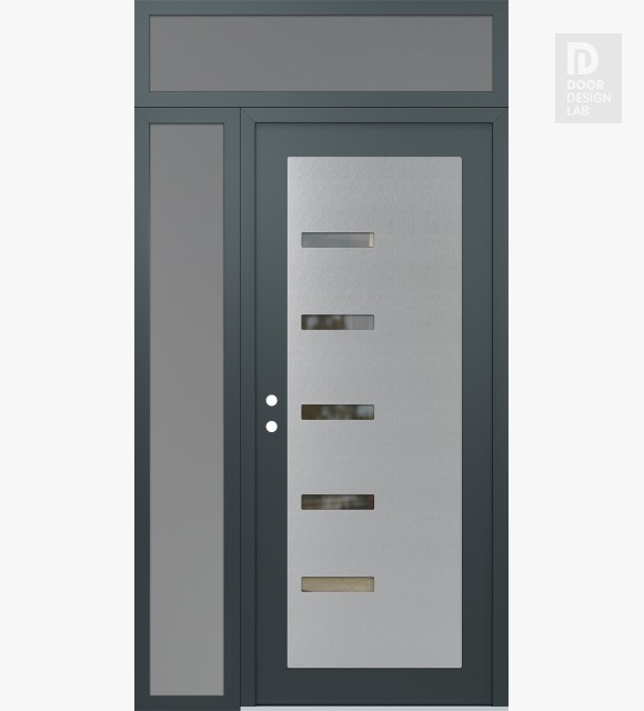 Modern Steel Front Door Diamond C8 48" x 96" anthracite/anthracite clear Glass Panel stainless steel RHI with Sidelite and Transom frosted Glass