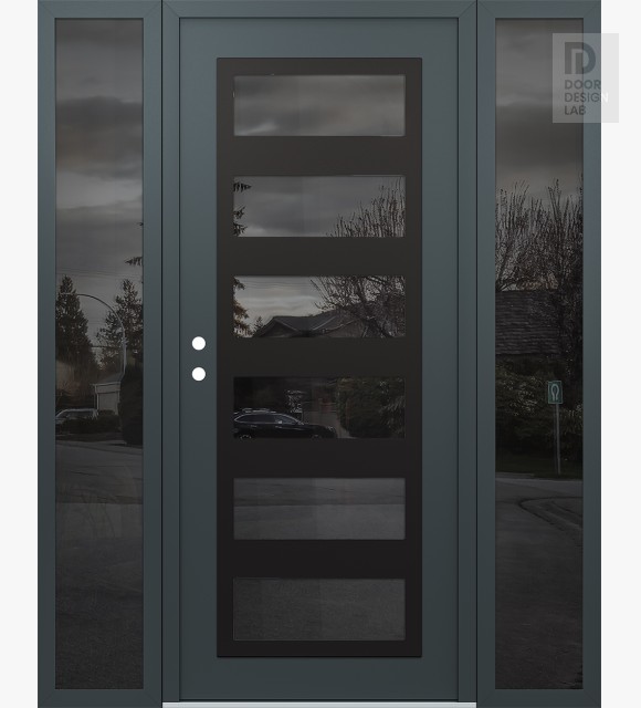 Modern Steel Front Door Diamond C9 60" x 80" anthracite/anthracite mirrored Glass Panel black RHI with 2 Sidelites mirrored Glass