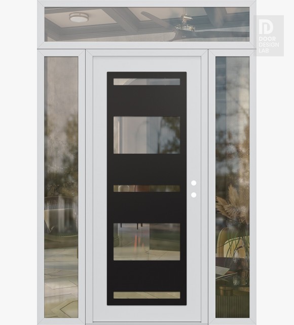 Modern Steel Front Door Diamond C10 60" x 96" white/white clear Glass Panel black LHI with 2 Sidelites and Transom clear Glass