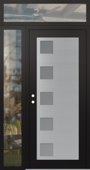 Diamond C5 50" x 96" black/white frosted Glass Panel stainless steel RHI with Sidelite and Transom clear Glass