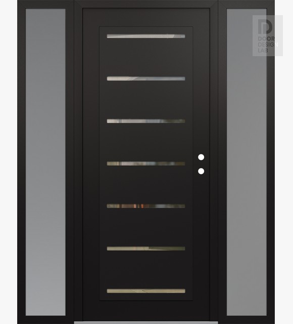 Modern Steel Front Door Diamond C11 60" x 80" black/black clear Glass Panel black LHI with 2 Sidelites frosted Glass