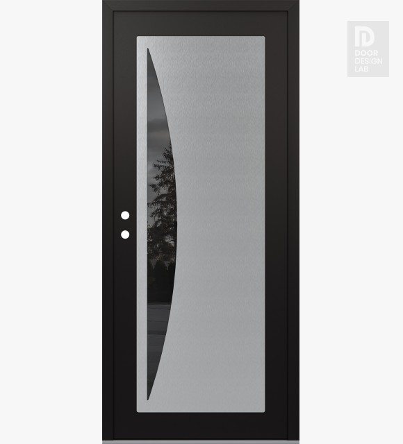 Modern Steel Front Door Diamond C13 36" x 80" black/black mirrored Glass Panel stainless steel RHI