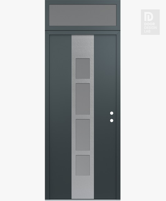 Modern Steel Front Door DIAMOND A10 36" X 96" ANTHRACITE/ANTHRACITE FROSTED GLASS PANEL STAINLESS STEEL LHI WITH TRANSOM FROSTED GLASS