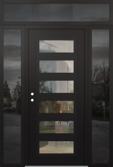 Diamond C9 64" x 96" black/black clear Glass Panel black RHI with 2 Sidelites and Transom mirrored Glass