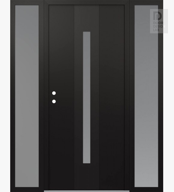 Modern Steel Front Door DIAMOND A2 64" X 80" BLACK/WHITE FROSTED GLASS PANEL BLACK RHI WITH 2 SIDELITES FROSTED GLASS