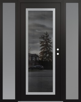 Diamond C1 68" x 80" black/black mirrored Glass Panel stainless steel LHI with 2 Sidelites frosted Glass