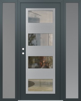 Diamond C2 68" x 80" anthracite/anthracite clear Glass Panel stainless steel RHI with 2 Sidelites frosted Glass