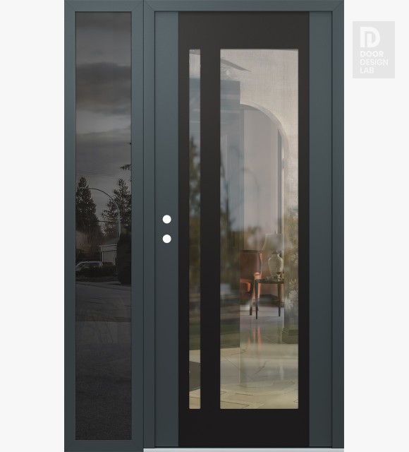Modern Steel Front Door Diamond C15 50" x 80" anthracite/anthracite clear Glass Panel black RHI with Sidelite mirrored Glass