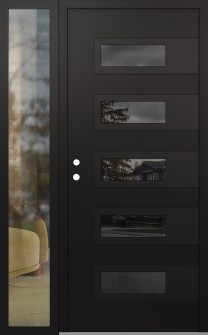 Diamond D3 50" x 80" black/black mirrored Glass Panel black RHI with Sidelite clear Glass