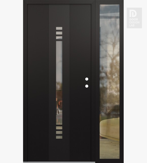 Modern Steel Front Door DIAMOND A5 48" X 80" BLACK/BLACK CLEAR GLASS PANEL BLACK LHI WITH SIDELITE CLEAR GLASS
