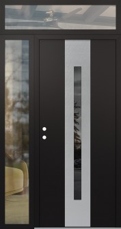 DIAMOND A2 50" X 96" BLACK/BLACK MIRRORED GLASS PANEL STAINLESS STEEL RHI WITH SIDELITE AND TRANSOM CLEAR GLASS