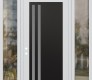 Modern Steel Front Door Diamond C6 60" x 96" white/white frosted Glass Panel black RHI with 2 Sidelites and Transom clear Glass