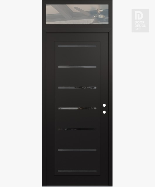 Modern Steel Front Door Diamond C11 36" x 96" black/black mirrored Glass Panel black LHI with Transom clear Glass