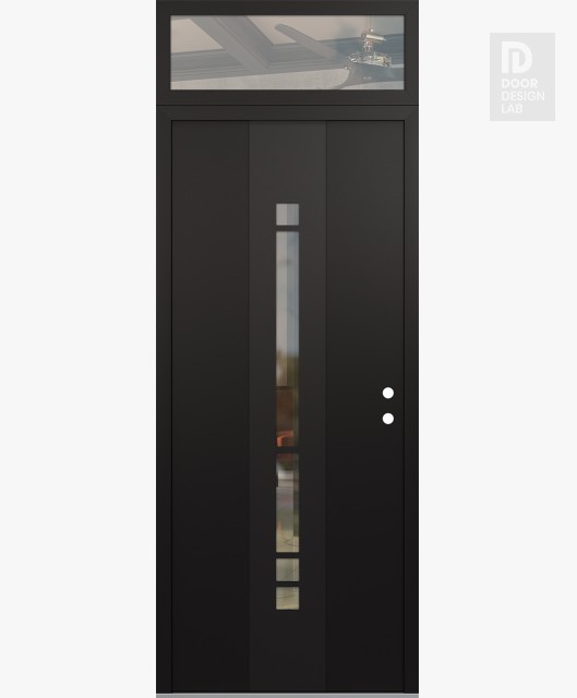 Modern Steel Front Door DIAMOND A3 36" X 96" BLACK/BLACK CLEAR GLASS PANEL BLACK LHI WITH TRANSOM CLEAR GLASS