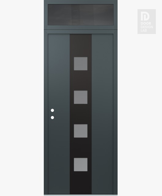 Modern Steel Front Door DIAMOND A12 36" X 96" ANTHRACITE/ANTHRACITE FROSTED GLASS PANEL BLACK RHI WITH TRANSOM MIRRORED GLASS