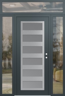 Diamond C9 64" x 96" anthracite/anthracite frosted Glass Panel stainless steel LHI with 2 Sidelites and Transom clear Glass