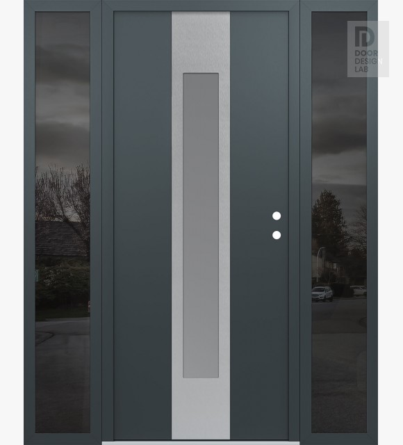 Modern Steel Front Door DIAMOND A1 60" X 80" ANTHRACITE/ANTHRACITE FROSTED GLASS PANEL STAINLESS STEEL LHI WITH 2 SIDELITES MIRRORED GLASS