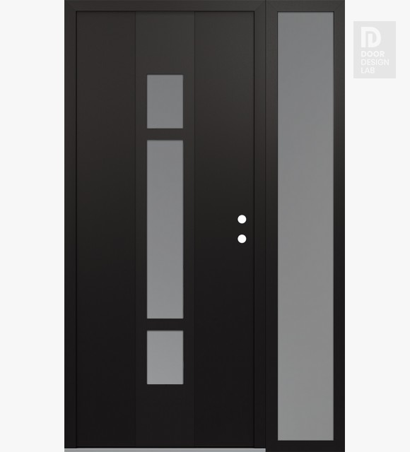 Modern Steel Front Door DIAMOND A9 50" X 80" BLACK/WHITE FROSTED GLASS PANEL BLACK LHI WITH SIDELITE FROSTED GLASS