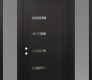 Modern Steel Front Door Diamond C8 68" x 96" black/black clear Glass Panel black RHI with 2 Sidelites and Transom frosted Glass