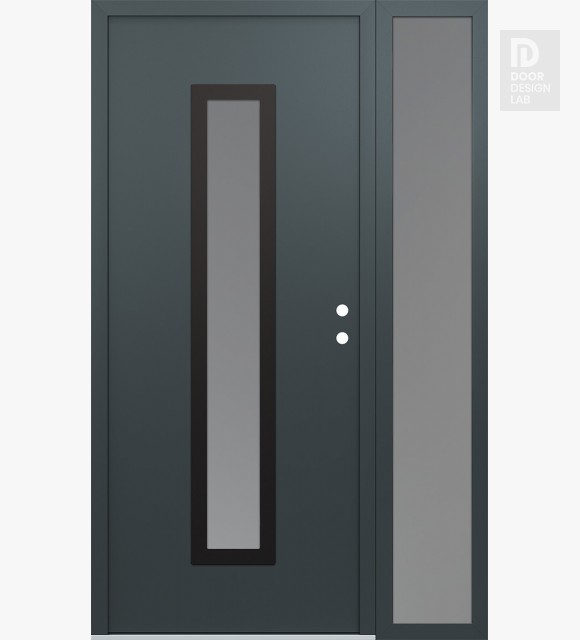 Modern Steel Front Door DIAMOND A11 50" X 80" ANTHRACITE/ANTHRACITE FROSTED GLASS PANEL BLACK LHI WITH SIDELITE FROSTED GLASS