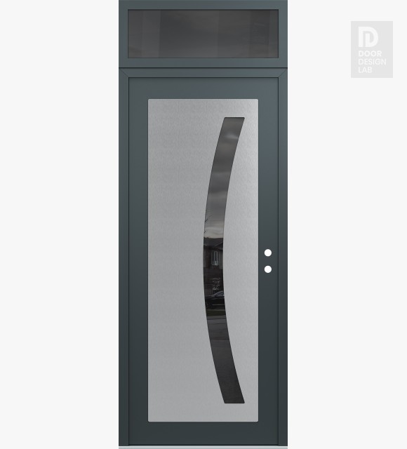 Modern Steel Front Door Diamond C4 36" x 96" anthracite/anthracite mirrored Glass Panel stainless steel LHI with Transom mirrored Glass