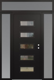 Diamond D1 68" x 96" black/black clear Glass Panel black LHI with 2 Sidelites and Transom frosted Glass