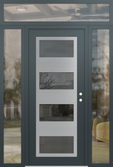 Diamond C2 60" x 96" anthracite/anthracite mirrored Glass Panel stainless steel LHI with 2 Sidelites and Transom clear Glass