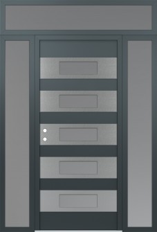 Diamond D5 64" x 96" anthracite/anthracite frosted Glass Panel stainless steel RHI with 2 Sidelites and Transom frosted Glass