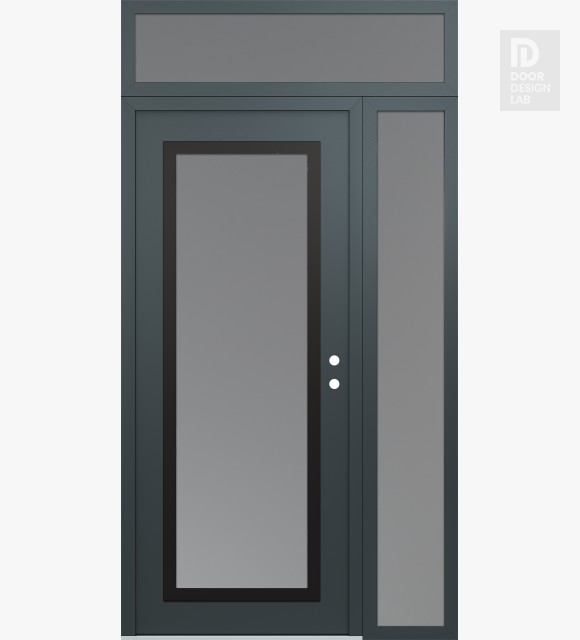 Modern Steel Front Door Diamond C1 50" x 96" anthracite/anthracite frosted Glass Panel black LHI with Sidelite and Transom frosted Glass