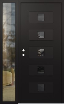 Diamond D8 50" x 80" black/black mirrored Glass Panel black RHI with Sidelite clear Glass