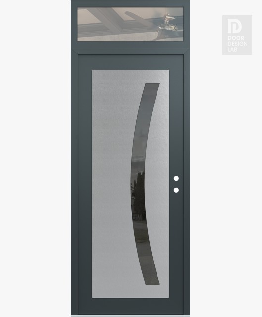Modern Steel Front Door Diamond C4 36" x 96" anthracite/anthracite mirrored Glass Panel stainless steel LHI with Transom clear Glass