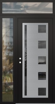 Diamond C3 50" x 96" black/black mirrored Glass Panel stainless steel RHI with Sidelite and Transom clear Glass