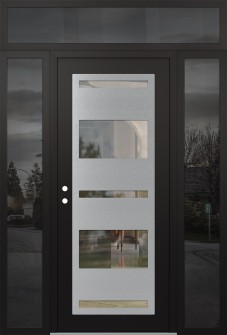 Diamond C10 64" x 96" black/black clear Glass Panel stainless steel RHI with 2 Sidelites and Transom mirrored Glass