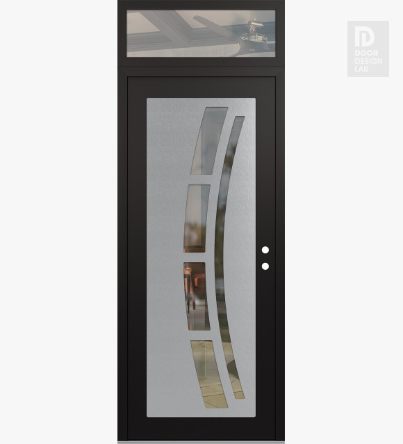 Modern Steel Front Door Diamond C12 36" x 96" black/black clear Glass Panel stainless steel LHI with Transom clear Glass