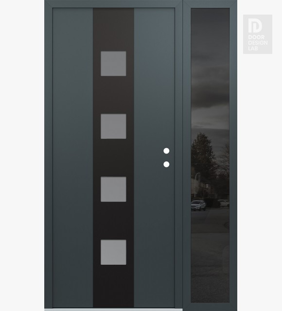 Modern Steel Front Door DIAMOND A12 50" X 80" ANTHRACITE/ANTHRACITE FROSTED GLASS PANEL BLACK LHI WITH SIDELITE MIRRORED GLASS