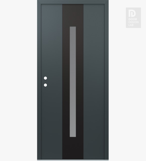 Modern Steel Front Door DIAMOND A2 36" X 80" ANTHRACITE/ANTHRACITE FROSTED GLASS PANEL BLACK RHI