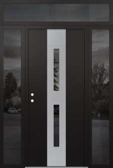 DIAMOND A6 64" X 96" BLACK/BLACK MIRRORED GLASS PANEL STAINLESS STEEL RHI WITH 2 SIDELITES AND TRANSOM MIRRORED GLASS
