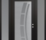 Modern Steel Front Door Diamond C12 64" x 96" black/white frosted Glass Panel stainless steel LHI with 2 Sidelites and Transom frosted Glass