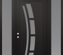 Modern Steel Front Door Diamond C12 68" x 96" black/white frosted Glass Panel black RHI with 2 Sidelites and Transom frosted Glass
