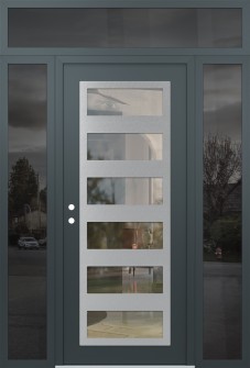 Diamond C9 68" x 96" anthracite/anthracite clear Glass Panel stainless steel RHI with 2 Sidelites and Transom mirrored Glass