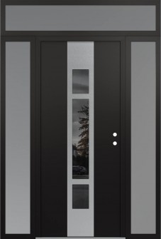 DIAMOND A9 60" X 96" BLACK/BLACK MIRRORED GLASS PANEL STAINLESS STEEL LHI WITH 2 SIDELITES AND TRANSOM FROSTED GLASS