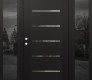 Modern Steel Front Door Diamond C11 60" x 80" black/black clear Glass Panel black RHI with 2 Sidelites mirrored Glass