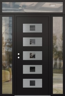 Diamond D8 68" x 96" black/black Mirrored Glass Panel stainless steel RHI with 2 Sidelites and Transom clear Glass