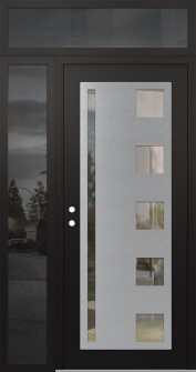 Diamond C3 52" x 96" black/black clear Glass Panel stainless steel RHI with Sidelite and Transom mirrored Glass