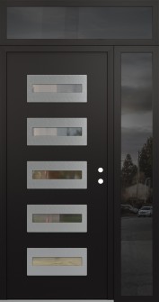 Diamond D4 50" x 96" black/black clear Glass Panel stainless steel LHI with Sidelite and Transom mirrored Glass