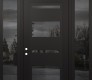 Modern Steel Front Door Diamond C10 68" x 96" black/black mirrored Glass Panel black RHI with 2 Sidelites and Transom mirrored Glass