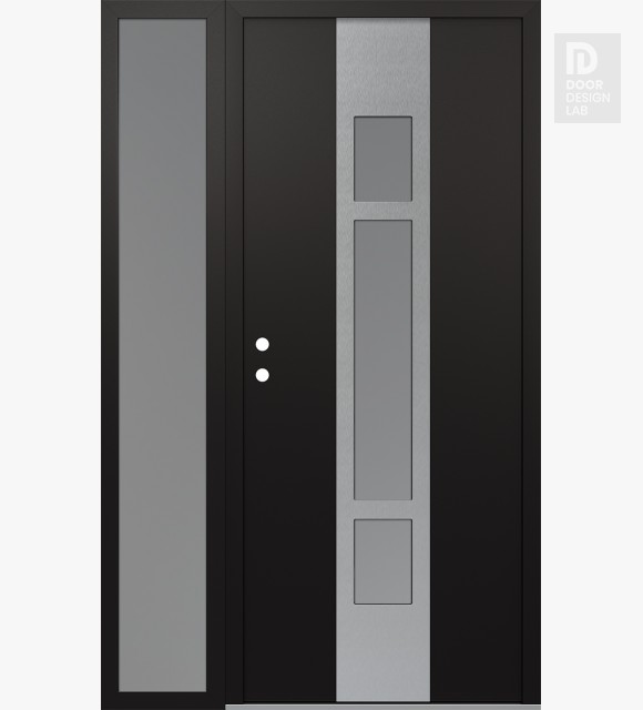 Modern Steel Front Door DIAMOND A9 50" X 80" BLACK/WHITE FROSTED GLASS PANEL STAINLESS STEEL RHI WITH SIDELITE FROSTED GLASS