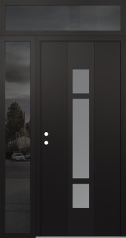 DIAMOND A9 50" X 96" BLACK/WHITE FROSTED GLASS PANEL BLACK RHI WITH SIDELITE AND TRANSOM MIRRORED GLASS