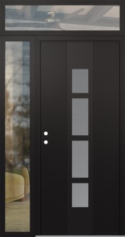 DIAMOND A10 50" X 96" BLACK/WHITE FROSTED GLASS PANEL BLACK RHI WITH SIDELITE AND TRANSOM CLEAR GLASS